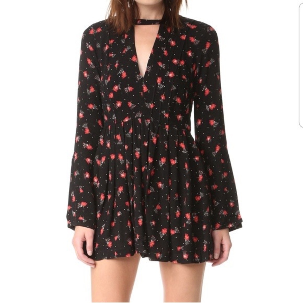 Free People Tegan Floral Print Mini Long Sleeve Dress - Picture 1 of 15